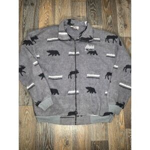 Arctic Image Yellowstone National Park Fleece Jacket Grey Bear Moose Print XL